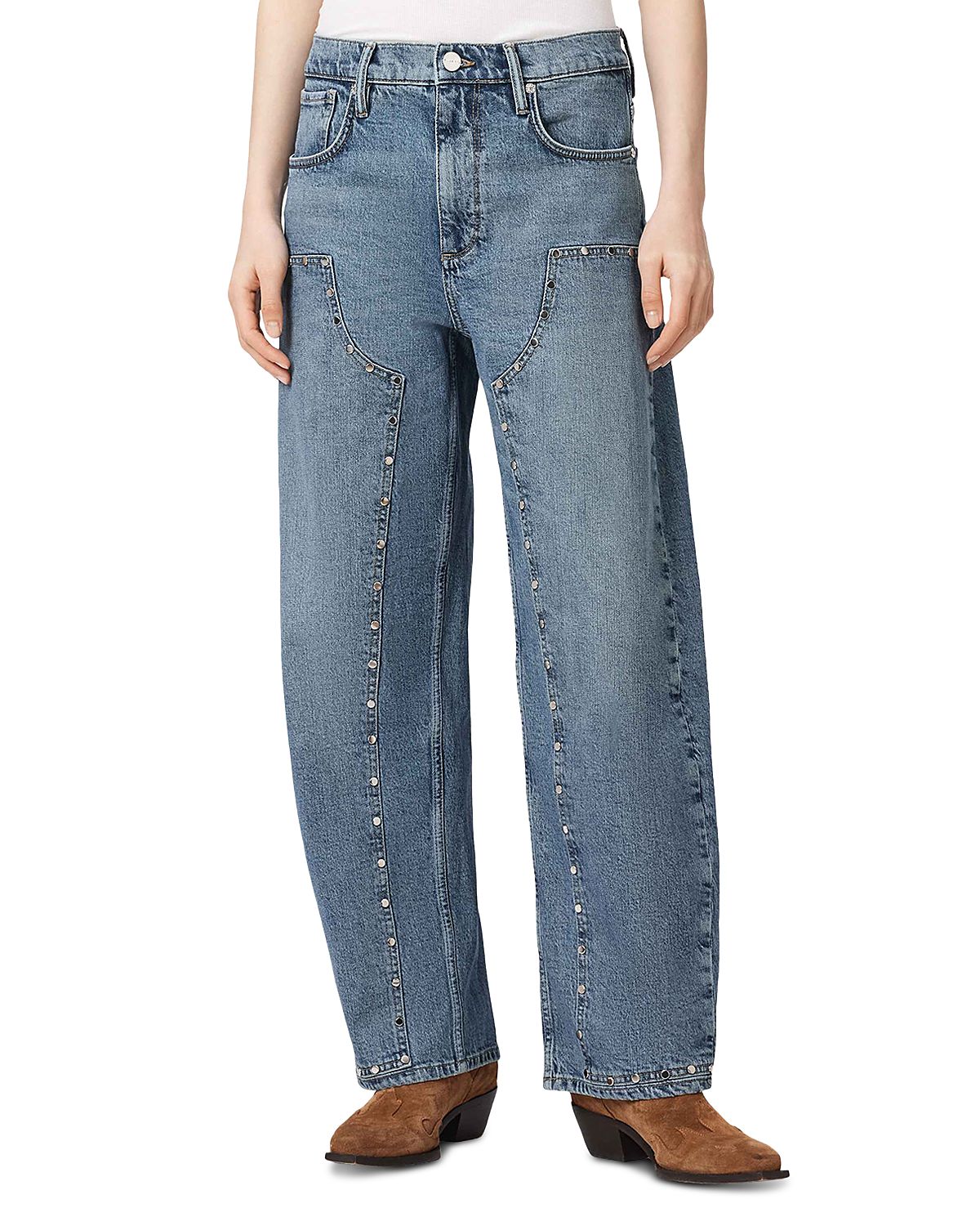 Allsaints Sadie High Rise Studded Ankle Barrel Jeans