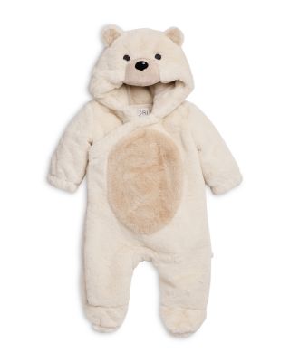 Unisex Faux Fur Polar Bear Hooded Footed Pramsuit Coverall - Baby