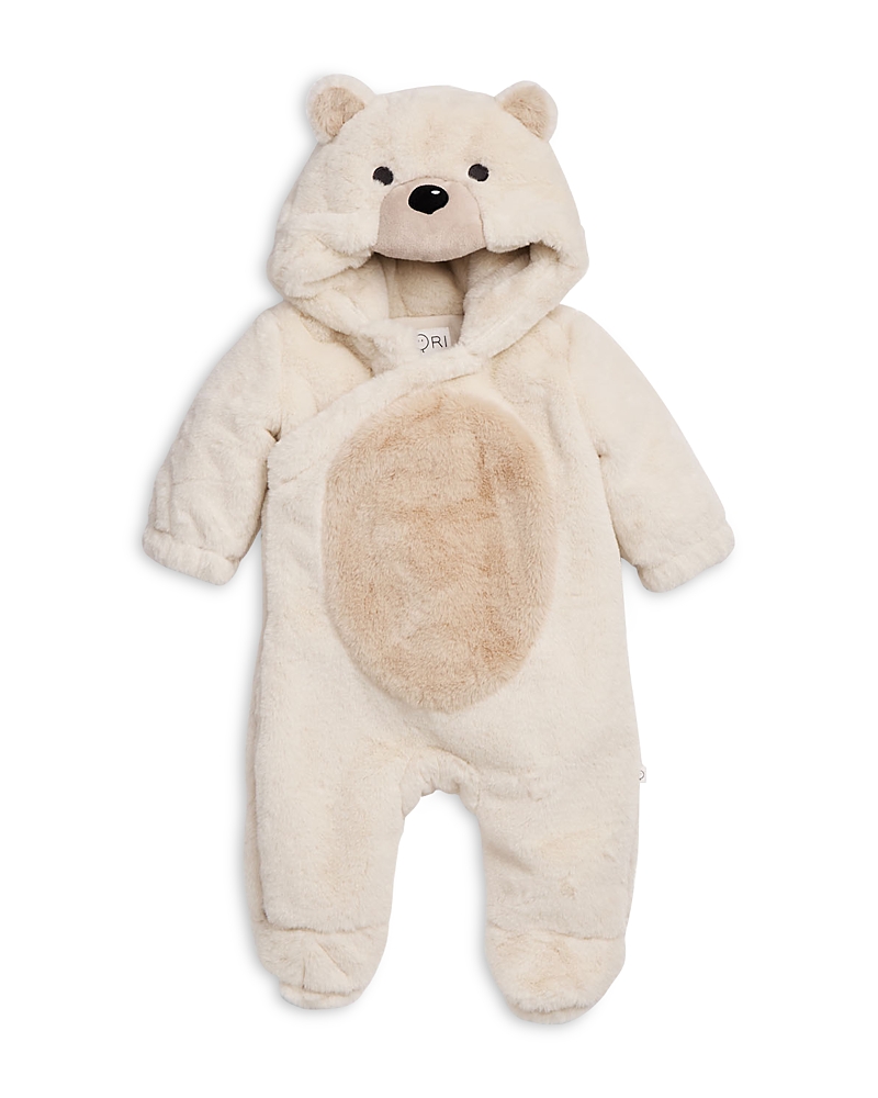 Mori Unisex Faux Fur Polar Bear Hooded Footed Pramsuit Coverall - Baby In Ecru