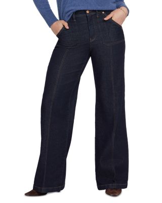 Mia Cotton Blend High Rise Palazzo Jeans in Rinse