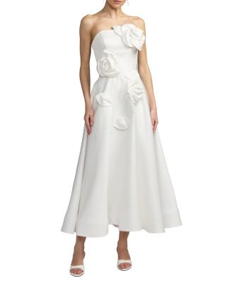  Strapless Satin A-Line Gown with 3D Floral Applique
