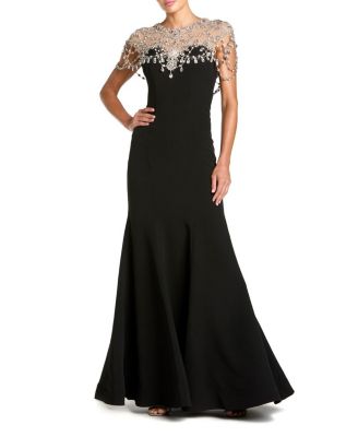  Beaded Crepe Sleeveless Mermaid Gown