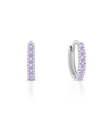 Girls' Sterling Silver Timeless Pave Lavender Huggie Hoop Earrings - Baby, Little Kid, Big Kid