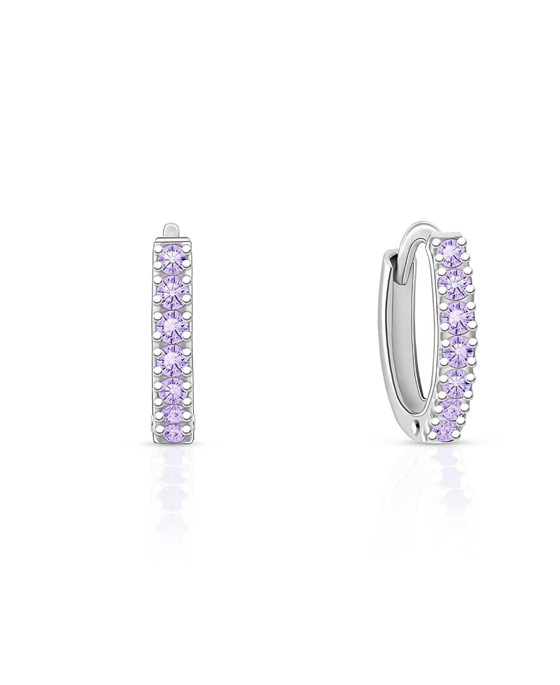 Tiny Blessings Girls' Sterling Silver Timeless Pave Lavender Huggie Hoop Earrings - Baby, Little Kid, Big Kid