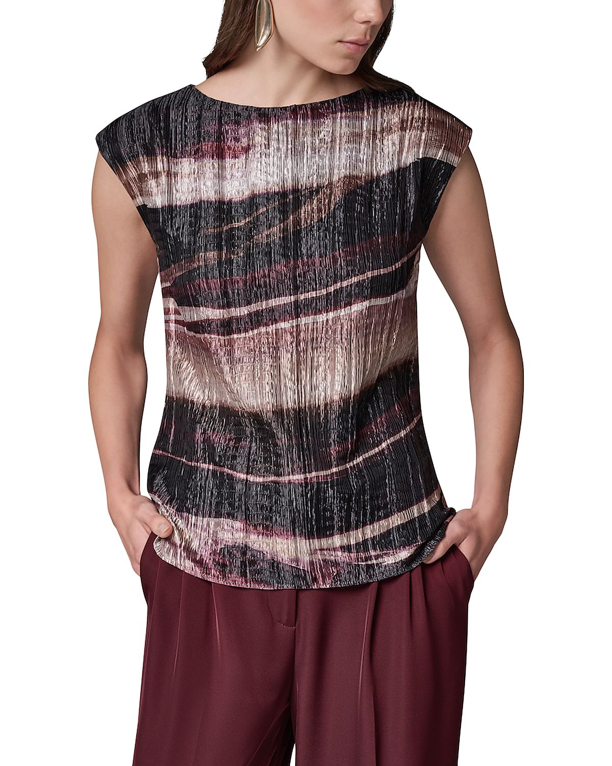 Donna Karan New York Crinkled Printed Sleeveless Top