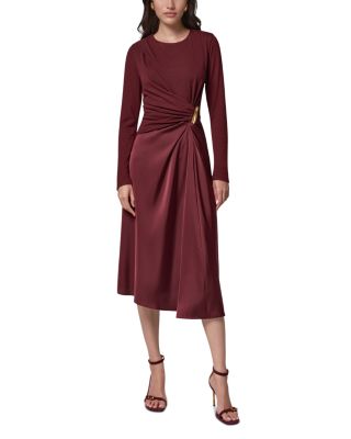 Long Sleeve Gathered Waist Midi Dress