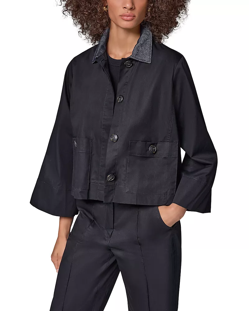 Donna Karan Weekend Cotton Twill Bell Sleeve Trapeze Jacket