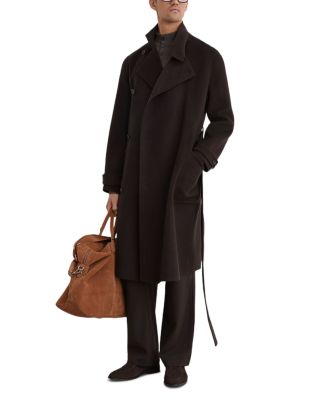 Wool Blend Tie Waist Long Overcoat
