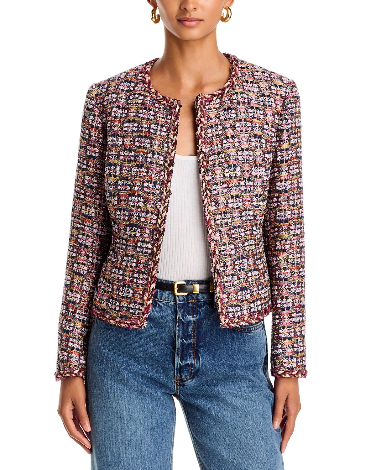 Aqua Shine Tweed Collarless Jacket - Exclusive
