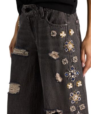 Amazing Cotton Low-Rise Wide-Leg Jeans in Georgia Vintage Black Multi