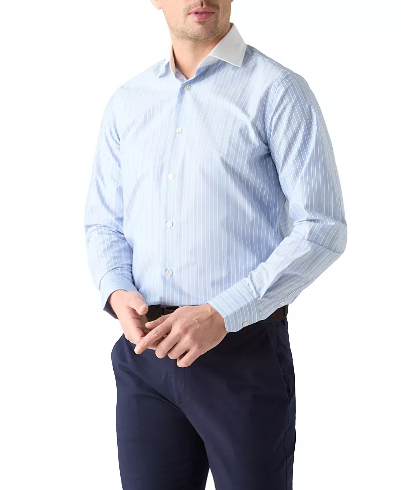 Robert Talbott Reynolds Blue Multi Stripe Light Weight Poplin Shirt in Contemporary Fit