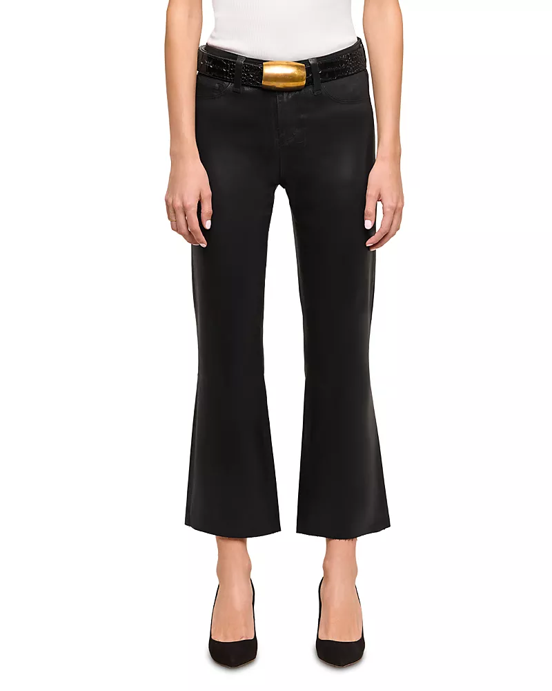 L'Agence Petite Kendra High Rise Crop Flare Leg Jeans in Noir Coated
