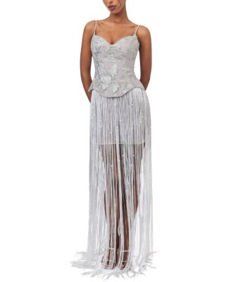  Olisa Beaded Peplum Tassel Maxi Dress