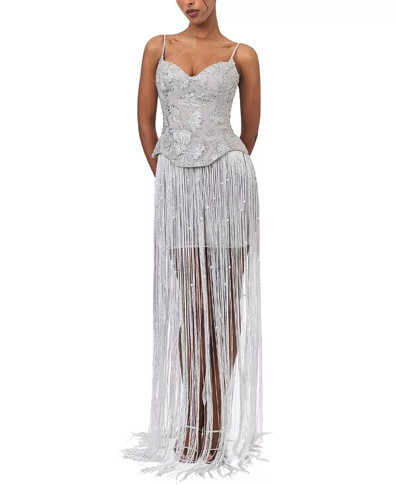 Miss Circle Olisa Beaded Peplum Tassel Maxi Dress