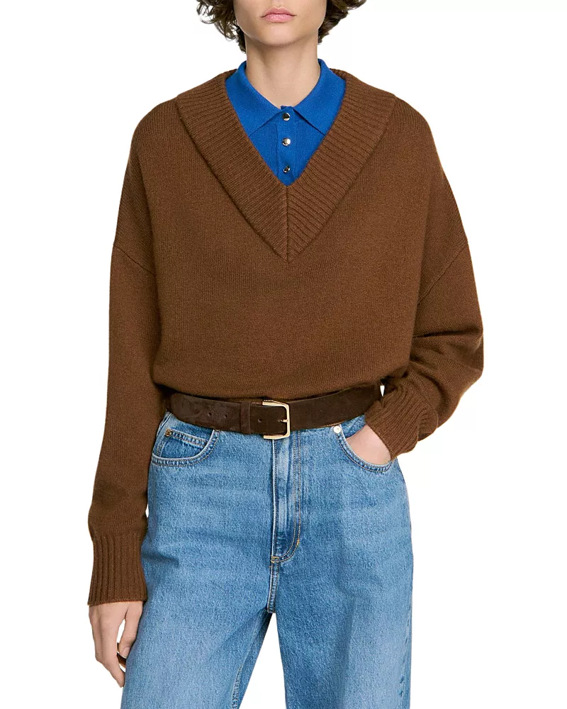 Sandro Sloane Wool & Cashmere Layered Sweater