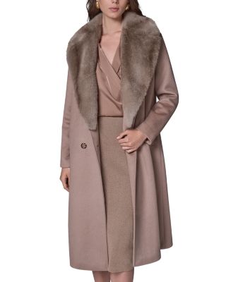 Faux Fur Collar Double Breasted Coat