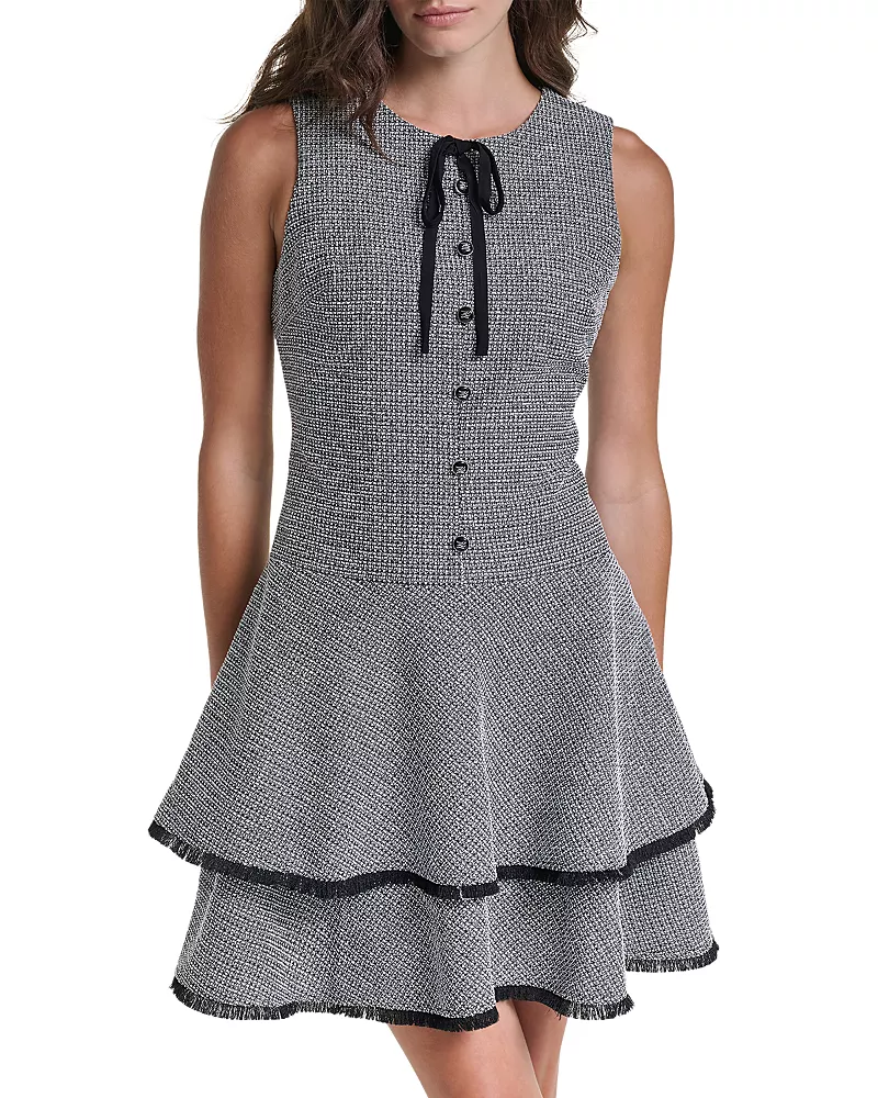 Karl Lagerfeld Paris Tweed Tiered Sleeveless Dress