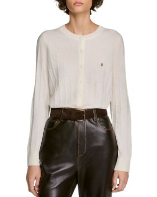Aurel Wool Check Stitch Cropped Cardigan