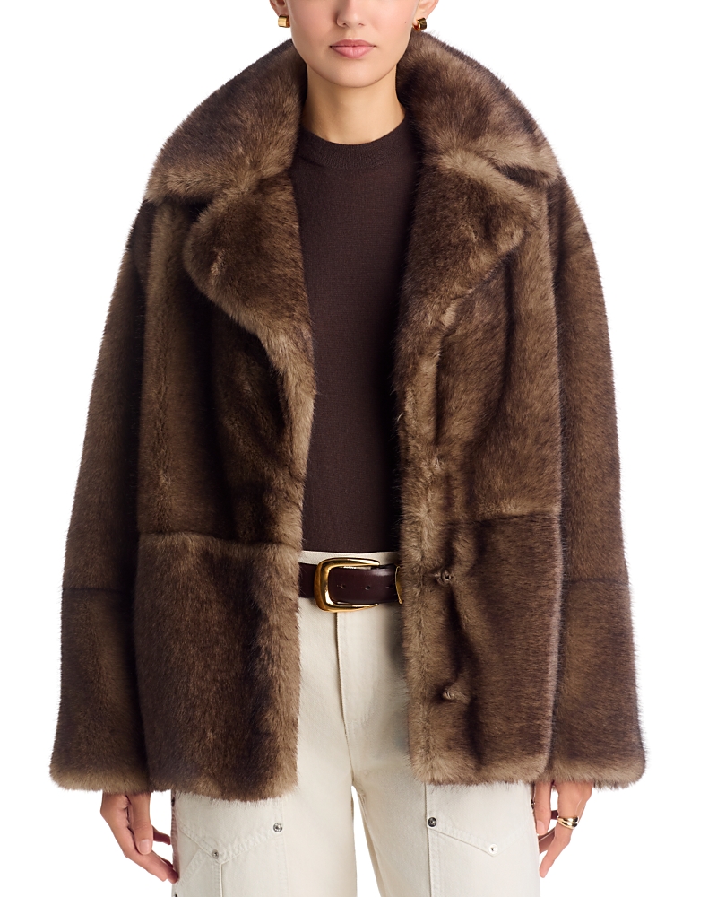 Stand Studio Silena Faux Fur Belted Jacket In Brown