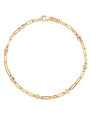 Diamond Station Paperclip Chain Bracelet in 14K Yellow Gold, 0.25 tcw