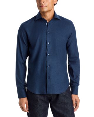 Maurizio Baldassari Brushed Cotton & Lyocell Herringbone Sport Shirt