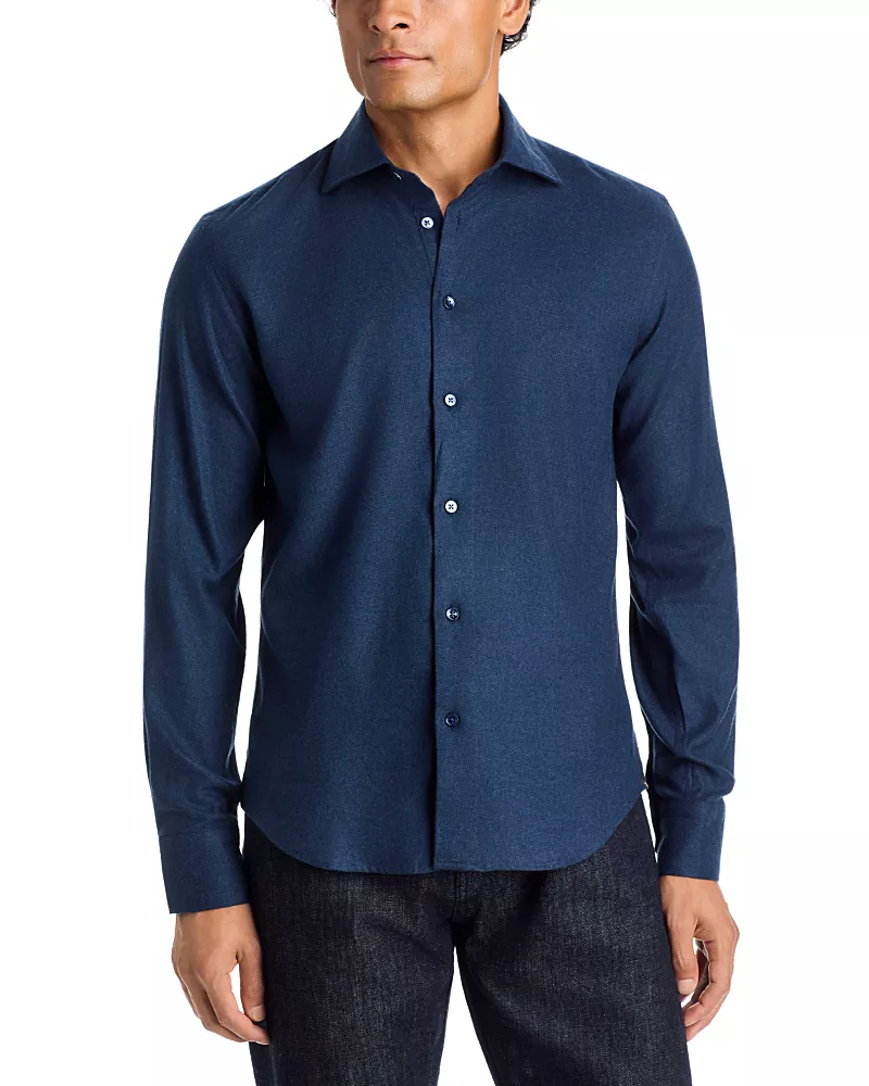 Maurizio Baldassari Brushed Cotton & Lyocell Herringbone Sport Shirt