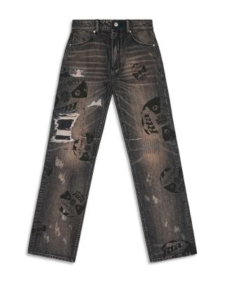 Cotton Logo Graphic Distressed Jeans