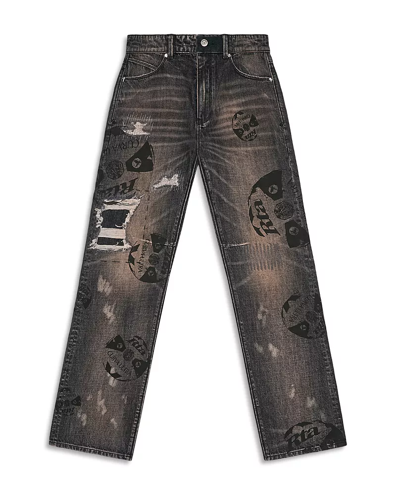 RtA Cotton Logo Graphic Distressed Jeans