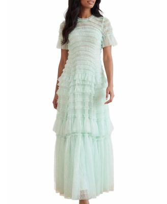 Needle & Thread Valentine Ruffle Maxi Gown In Soft Mint