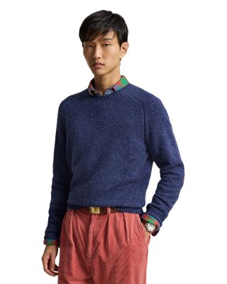 Polo Ralph Lauren Suede Elbow Patch Wool Blend Crewneck Sweater In Basalt Navy Heather
