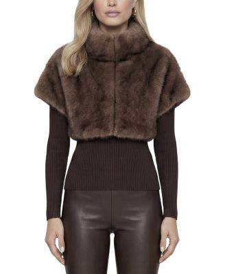Lyla Grant Faux Fur Sable Bolero With Short Sleeves In Brown