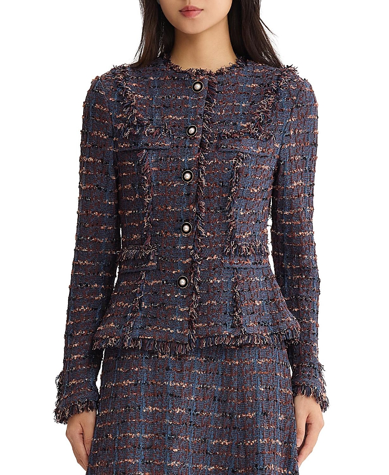 Misook Tailored Fringe Trim Ribbon Knit Jacket
