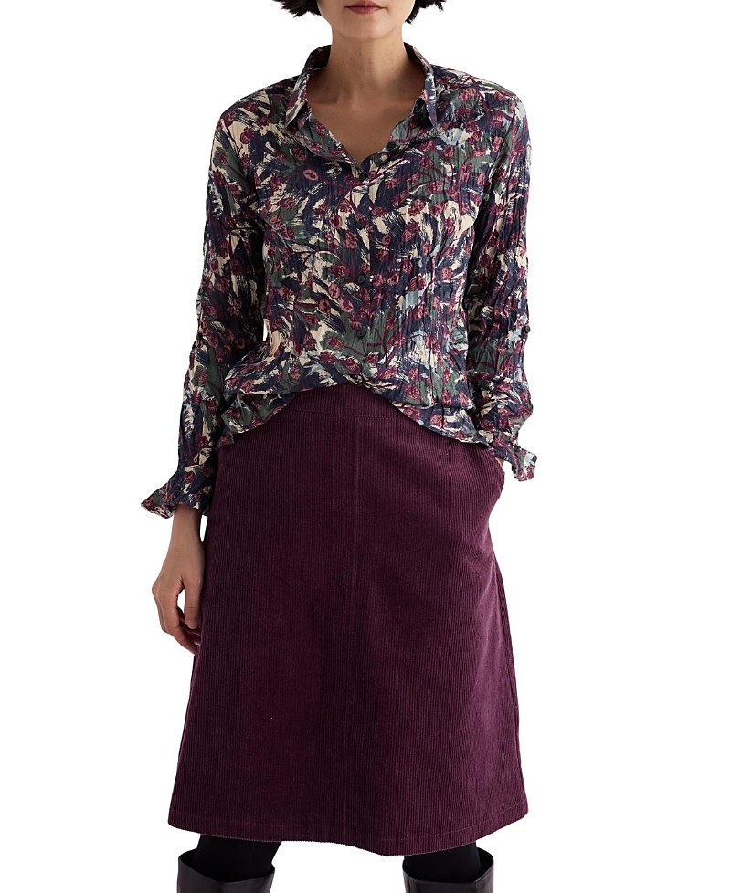 Seasalt Cornwall Larissa Crinkled Cotton 3/4 Sleeve Shirt In Burgundy
