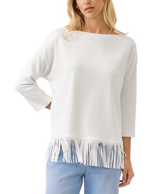 Boat Neck Fringe Trim Top