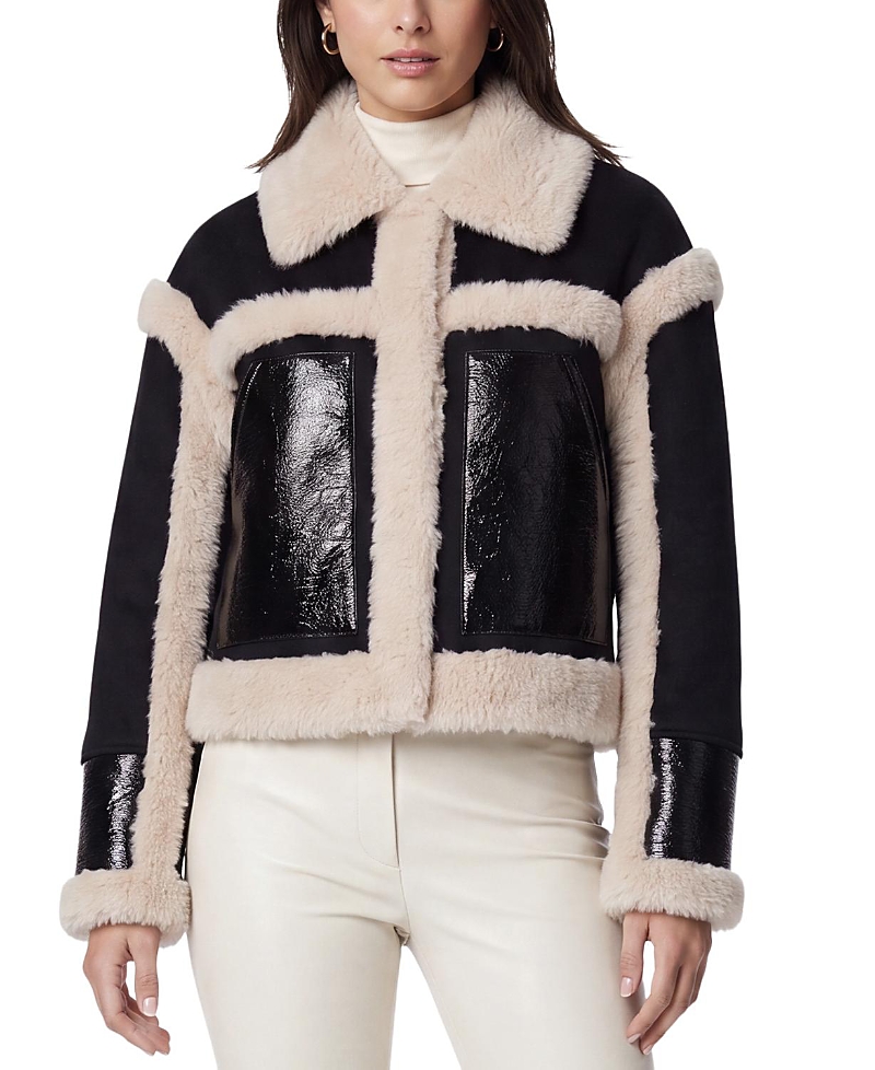 Lyla Grant Jacket With Faux Fur Shearling Trim In Black