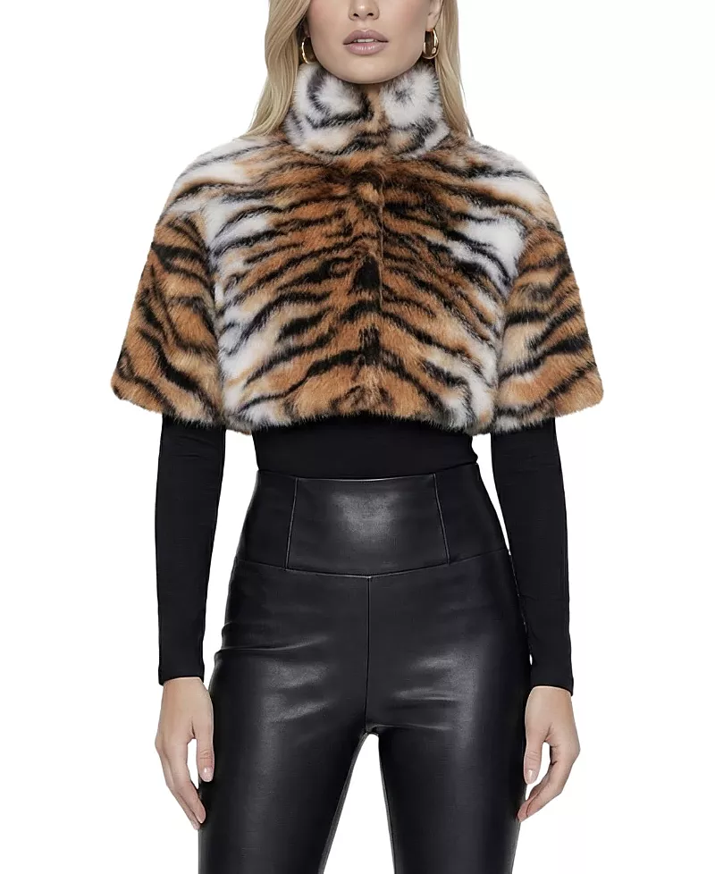 Lyla Grant Faux Fur Fox Printed Bolero with Short Sleeves