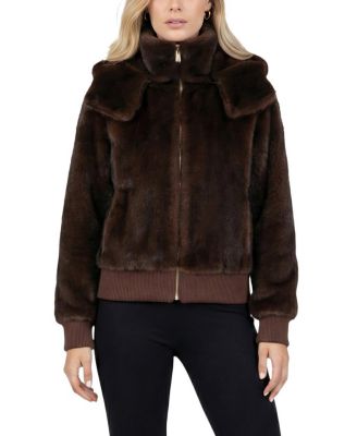  Faux Fur Mink Hooded Jacket with Knitted Cuffs & Bottom