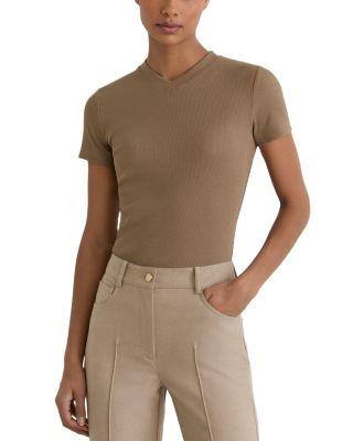 Addison Cotton Stretch High V Neck Ribbed Tee