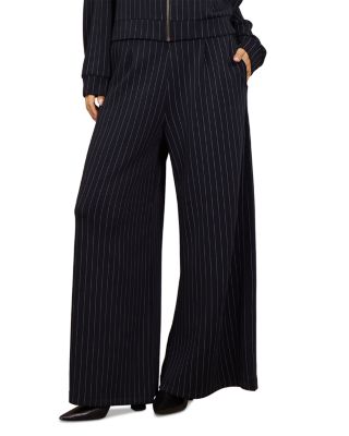 Striped Pleated Front Wide Leg Pants