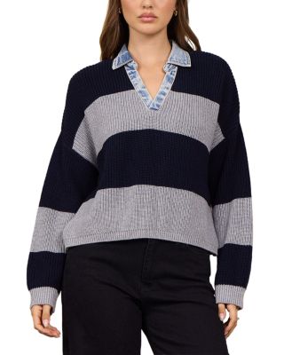 Denim Collar Striped Sweater