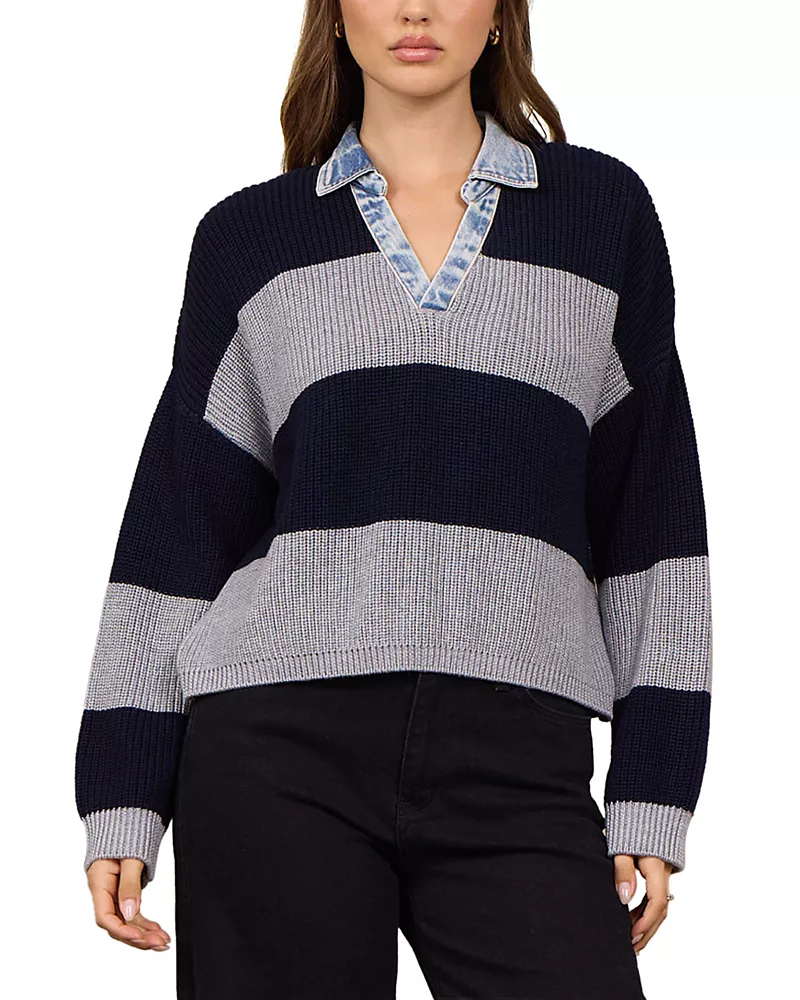 Vintage Havana Denim Collar Striped Sweater