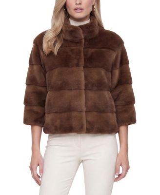 Lyla Grant Faux Fur Mink Jacket with Cropped Sleeves