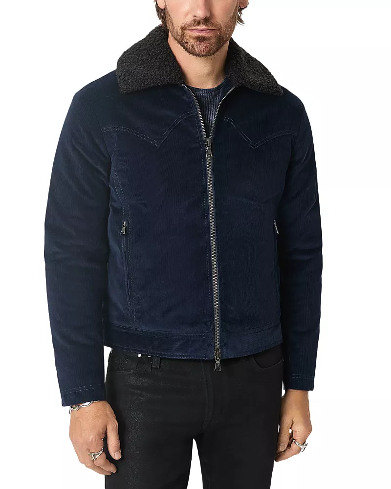 John Varvatos Weller Faux Fur Collar Corduroy Zip Jacket