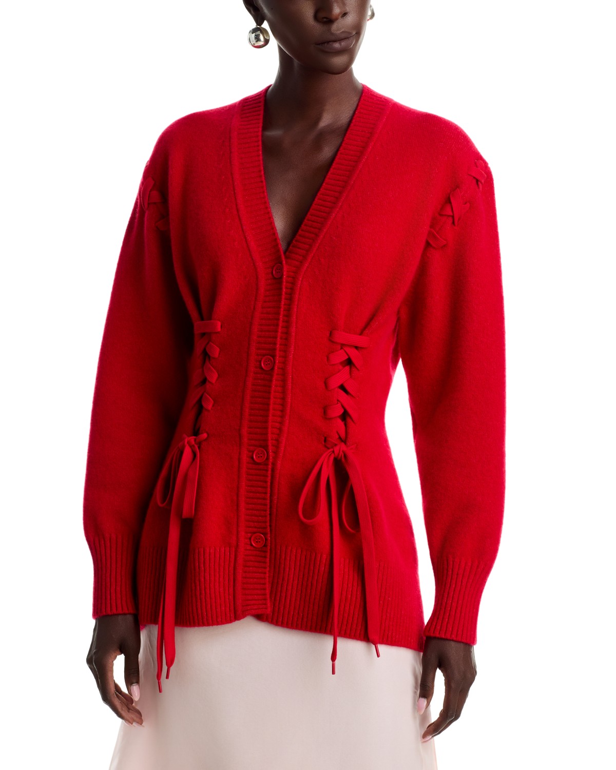 Simone Rocha Merino Wool Blend Sculpted Corset Cardigan in Red