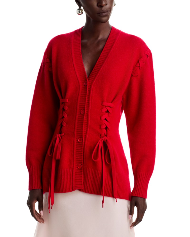 Simone Rocha Merino Wool Blend Sculpted Corset Cardigan in Red