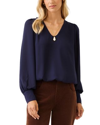Petite V Neck Puff Sleeve Top