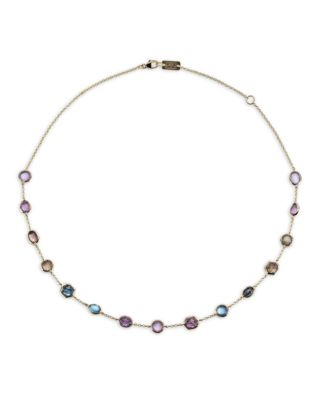18K Yellow Gold Rock Candy Mixed Gemstone Bezel Link Collar Necklace, 16-18"
