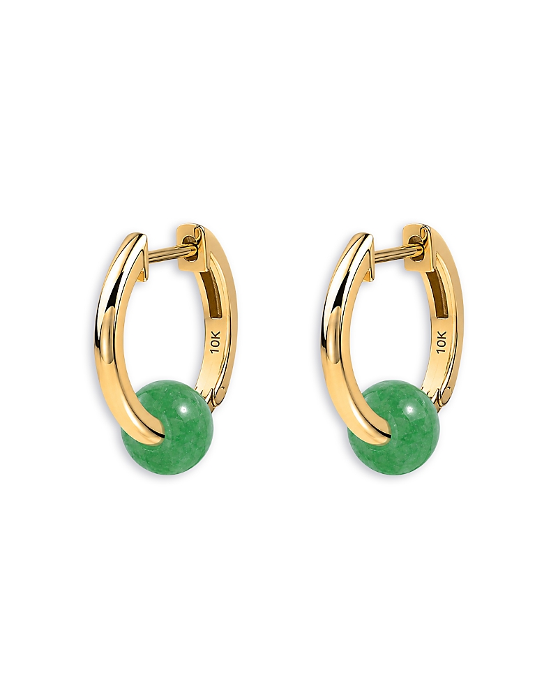 Moon & Meadow 10K Yellow Gold Dark Green Quartzite Bead Hoop Earrings