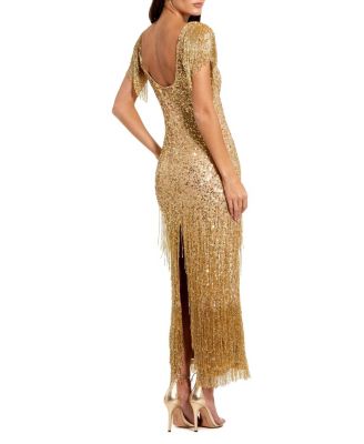 Beaded Fringe Column Gown