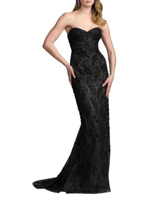  Beaded Satin Rose Cape Strapless Bustier Gown